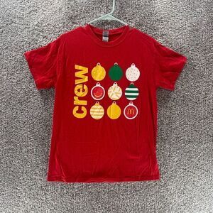 McDonalds Shirt Mens Medium Red Christmas Crew Employee Uniform Workwear Logo